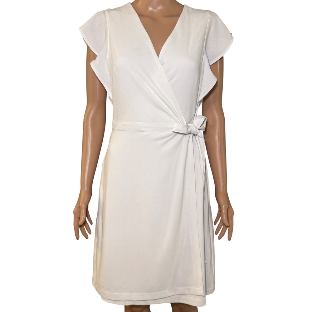Banana Republic White Flutter Sleeve Wrap Dress V-Neck Knee Length Size 6
